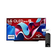 LG 83 Inch LG OLED evo AI C4 4K Smart TV AI Magic remote Dolby Vision webOS24 - OLED83C46LA (2024), Front view with LG OLED evo AI TV, OLED C4, 11 Years of world number 1 OLED Emblem and webOS Re:New Program logo on screen, OLED83C46LA, thumbnail 1