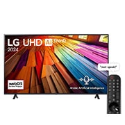 LG 75 Inch LG UHD AI UT80 4K Smart TV AI Magic remote HDR10 webOS24 - 75UT80006LA (2024), Front view of LG UHD TV, UT80 with text of LG UHD AI ThinQ, 2024, and webOS Re:New Program logo on screen, 75UT80006LA, thumbnail 1