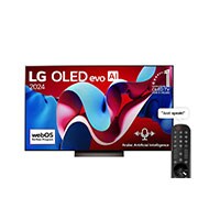 LG 77 Inch LG OLED evo AI C4 4K Smart TV AI Magic remote Dolby Vision webOS24 - OLED77C46LA (2024), Front view with LG OLED evo AI TV, OLED C4, 11 Years of world number 1 OLED Emblem logo and webOS Re:New Program logo on screen, OLED77C46LA, thumbnail 1