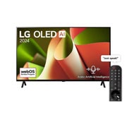 LG 55 Inch LG OLED AI B4 4K Smart TV AI Magic remote Dolby Vision webOS24 - OLED55B46LA (2024), Front view with LG OLED TV, OLED AI B4, 11 Years of world number 1 OLED Emblem and webOS Re:New Program logo on screen with 2-pole stand, OLED55B46LA, thumbnail 1