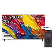 LG 65 inch LG QNED AI QNED82 4K Smart TV AI Magic remote HDR10 webOS25 2025 , Front view of LG QNED82 TV, LG QNED Al Logo on the top corner. LG QNED TV depicts colorful paintike textures coming together., 65QNED82A6A, thumbnail 1