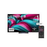 LG 77 inch LG OLED evo AI C5 4K 144Hz Smart TV AI Magic remote webOS25 2025 , Front view of LG OLED evo AI C5 4K Smart TV. 12 Years of world number 1 OLED emblem and LG OLED evo AI 2025 logo are on the screen., OLED77C56LA, thumbnail 1