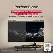 LG 65 inch LG OLED evo AI C5 4K 144Hz Smart TV AI Magic remote webOS25 2025 , Living room space with a wall-mounted LG OLED TV. On the TV is a mountain range against a dark evening sky filled with stars. This scene is split in half to show how Perfect Black delivers true black , OLED65C56LA, thumbnail 7