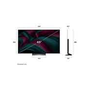 LG 65 inch LG OLED evo AI C5 4K 144Hz Smart TV AI Magic remote webOS25 2025 , Front view and side view of LG OLED evo AI C5 4K Smart TV showing its length, width, height, and depth dimensions., OLED65C56LA, thumbnail 4