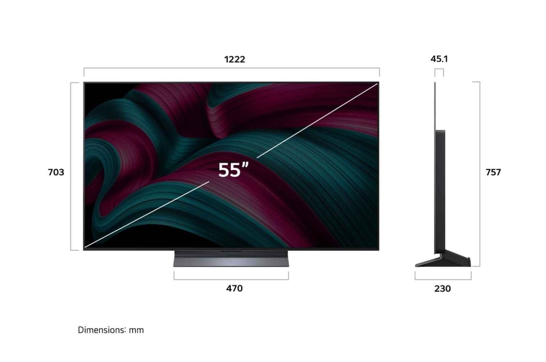 LG 55 inch LG OLED evo AI C5 4K 144Hz Smart TV AI Magic remote webOS25 2025 , Front view of LG OLED evo AI C5 4K Smart TV. 12 Years of world number 1 OLED emblem and LG OLED evo AI 2025 logo are on the screen., OLED55C56LA, thumbnail 4