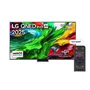 LG 100 inch LG QNED evo AI QNED86 MiniLED 4K 120Hz Smart TV AI Magic remote webOS25 2025, Front view of LG QNED evo QNED92 TV, LG QNED evo Al Logo on the top corner. LG QNED evo QNED92 TV TV depicts colorful paintike textures coming together., 100QNED86A6, thumbnail 1