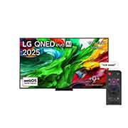 LG 86 inch LG QNED evo AI QNED86 MiniLED 4K 120Hz Smart TV AI Magic remote webOS25 2025, Front view of LG QNED evo QNED92 TV, LG QNED evo Al Logo on the top corner. LG QNED evo QNED92 TV TV depicts colorful paintike textures coming together., 86QNED86A6A, thumbnail 1