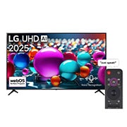 LG 75 inch LG UHD AI UA85 4K Smart TV AI Magic Remote HDR10 webOS25 2025, Front view of UHD UA75 TV, LG UHD Al Logo on the top corner. LG UHD TV depicts colorful paintike textures coming together., 75UA85006LA, thumbnail 1