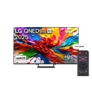 LG 75 inch LG QNED evo AI QNED93 MiniLED 4K 120Hz Smart TV AI Magic remote webOS25 2025, Front view of LG QNED evo QNED93 TV, LG QNED evo Al Logo on the top corner. LG QNED evo QNED93 TV TV depicts colorful paintike textures coming together., 75QNED93A6A, thumbnail 1