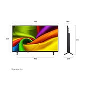 LG 55 inch LG NANO 4K UHD AI NU85 Smart TV 2026, LG NANO 4K UHD AI NU85 shown in front and side views highlights a 55-inch display with a 1228 mm-wide screen, 715 mm screen height, 776 mm height with stand, a 70.8 mm profile depth, and a stand footp, 55NU850B6LA, thumbnail 2