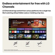 LG 55 inch LG NANO 4K UHD AI NU85 Smart TV 2026, LG NANO 4K UHD AI NU85 home screen navigates into the LG Channels interface, with free live TV channels, movies, and exclusive content. It highlights direct access to hundreds of entertainment options, 55NU850B6LA, thumbnail 10