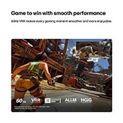 LG 85&nbsp;inch LG QNED AI Mini LED QNED70 4K Smart TV 2026, LG QNED AI QNED70 Mini LED for Ultimate Gameplay shows a fast-paced action game scene with a comparison inset highlighting smoother motion, while supporting up to 60Hz, VRR, ALLM, HGiG, and GeForce NO, 85QNED70B6T, thumbnail 12