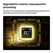 LG 85&nbsp;inch LG QNED AI Mini LED QNED70 4K Smart TV 2026, LG QNED AI QNED70 Mini LED’s alpha 7 AI Processor 4K Gen9 glows at the center of a yellow circuit board, highlighting smarter, more powerful AI processing that enhances 4K image clarity with improved , 85QNED70B6T, thumbnail 6