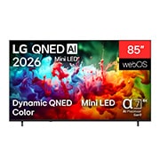 LG 85&nbsp;inch LG QNED AI Mini LED QNED70 4K Smart TV 2026, The front view of the LG QNED AI QNED70 Mini LED, released in 2026, displays vivid, fluid splashes of multicolored motion, featuring Dynamic QNED Color, Mini LED, an alpha 7 AI Processor 4K Gen9, webO, 85QNED70B6T, thumbnail 1