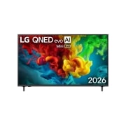 LG 55&nbsp;inch LG QNED evo AI Mini LED QNED84 4K Smart TV 2026, The front view of LG QNED evo AI Mini LED QNED82, released in 2026, fills the screen with vivid, fluid bursts of multicolored, paint-like motion, as richly layered clouds of color spread smoothly acro, 55QNED84B6T, thumbnail 1