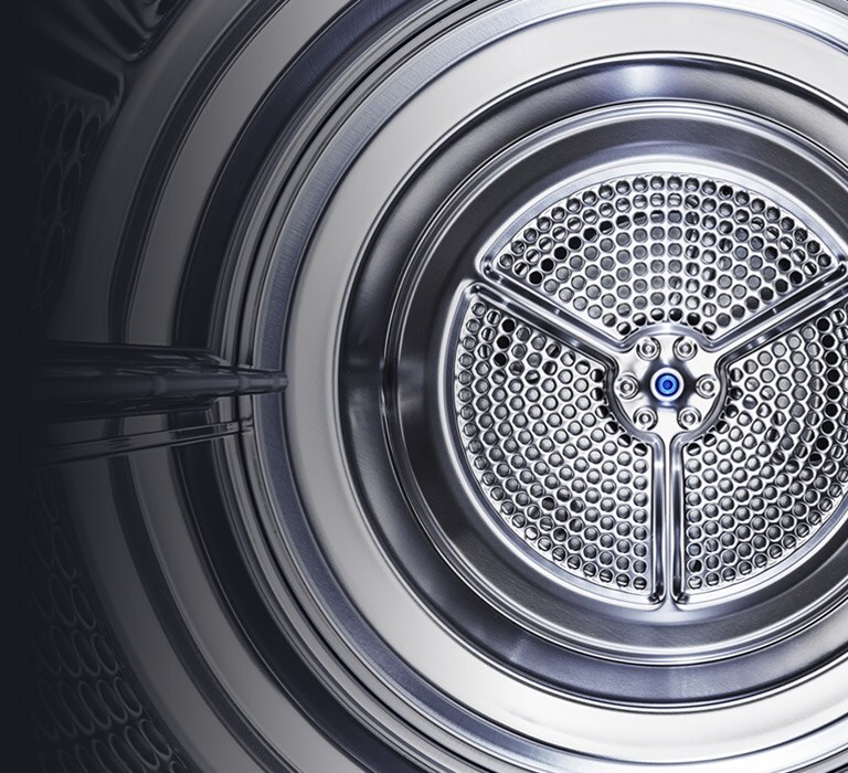 A stainless steel drum of the Condensing Type Dryer is shown on the left and fades out to black.