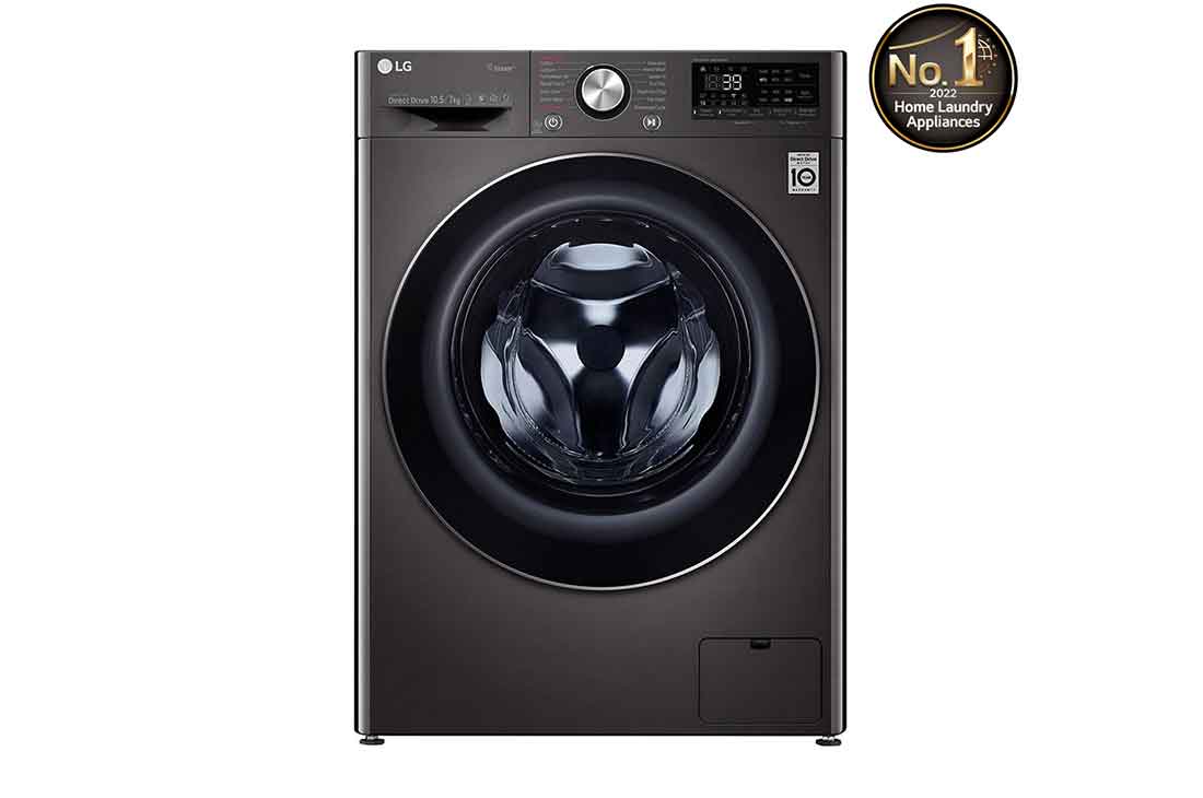 LG 10.5/7kg Front Load Washer & Dryer, AI DD™, TurboWash™360˚, Black Steel Color, WDV9142BRP