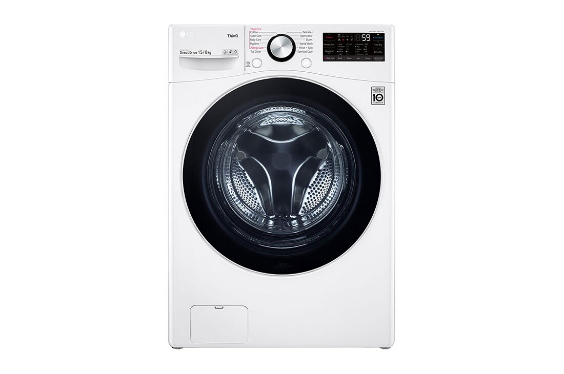 LG Washer & Dryer 15/8kg with AI Direct Drive, Steam, White Color, WDL91H02PN