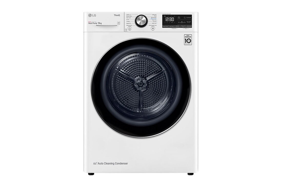 LG  Energy Saving Dryer, 9kg, White, Capable Drying with Dual Heat Pump, Front, RC10V7WDK
