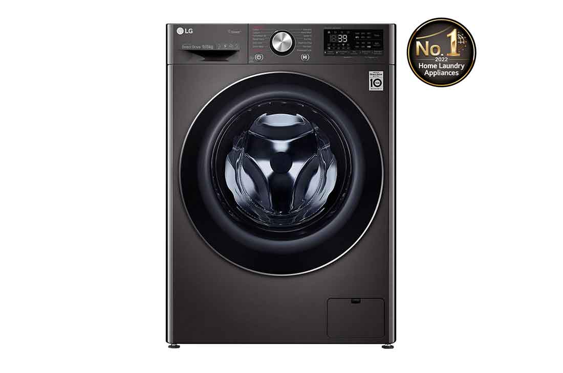 LG 9/6kg Front Load Washer & Dryer, AI DD™, TurboWash™360˚, Black Steel Color, F4V9VCP2E, F4V9VCP2E