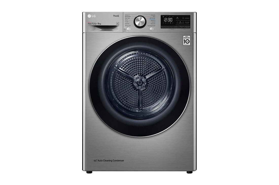 LG  Energy Saving Dryer, 9kg, Silver, Capable Drying with Dual Heat Pump, Front, RH1077SVK