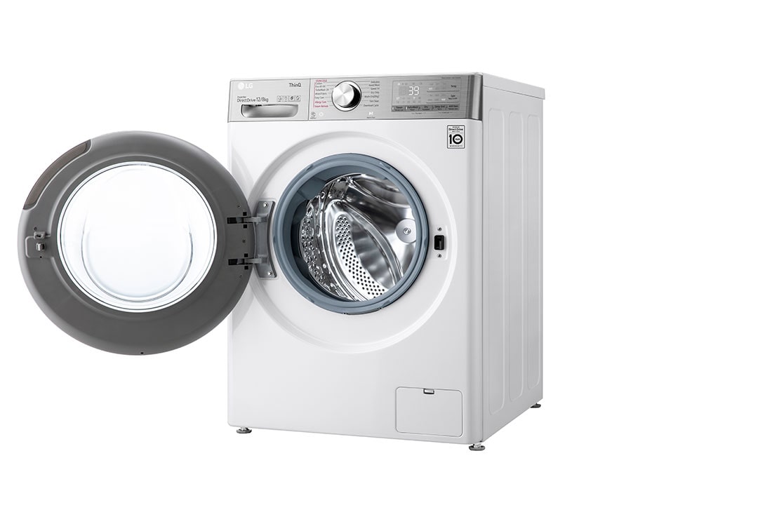 LG 12/8kg Front Load Washer & Dryer, AI DD™, TurboWash™360˚, White Color, right perspective view with door opened, WDV1260WRP, thumbnail 11