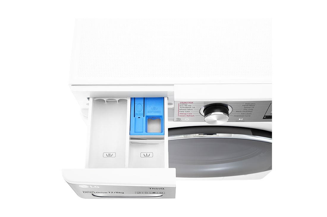 LG 12/8kg Front Load Washer & Dryer, AI DD™, TurboWash™360˚, White Color, top part and controller top view with draw opened, WDV1260WRP, thumbnail 7