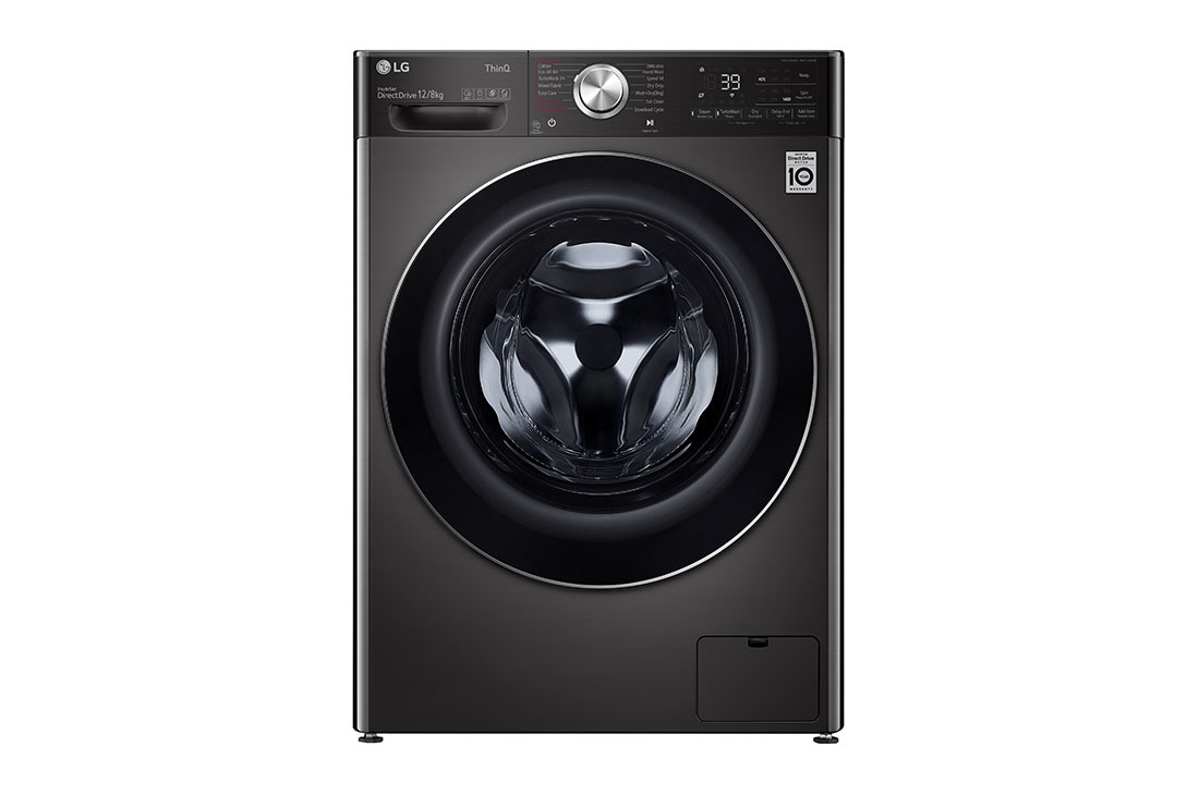 LG 12/8kg Front Load Washer & Dryer, AI DD™, TurboWash™360˚, Black Steel Color, front, WDV1260BRP