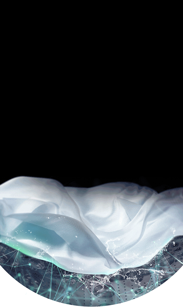 A white piece of cloth is shown in the drum of the washing machine front load washer being washed.