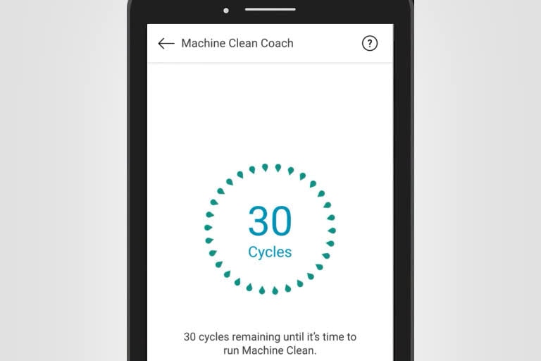 It shows the ThinQ app screen corresponding to machine clean reminder.