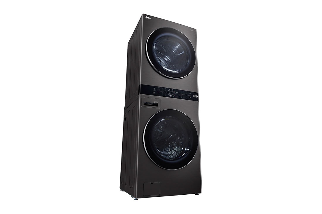 LG Single Unit Front Load 17/16kg LG WashTower™ with Centre Control™, Black Steel Color, Left side Tilt View, WT1716BRK, thumbnail 10