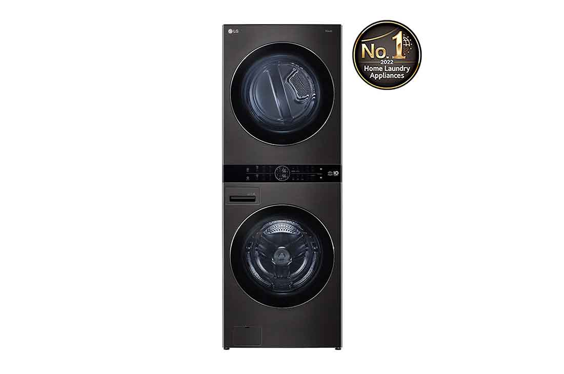 LG Single Unit Front Load 17/16kg LG WashTower™ with Centre Control™, Black Steel Color, Front View, WT1716BRK
