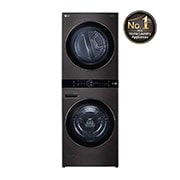 LG Single Unit Front Load 21/16kg LG WashTower™ with Centre Control™,  Black Steel color, Front View, WT2116BRK, thumbnail 1