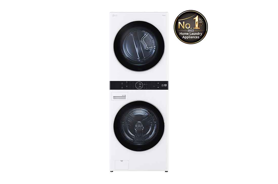 LG Single Unit Front Load 21/16kg LG WashTower™ with Centre Control™,  White color, Front View, WT2116WRK