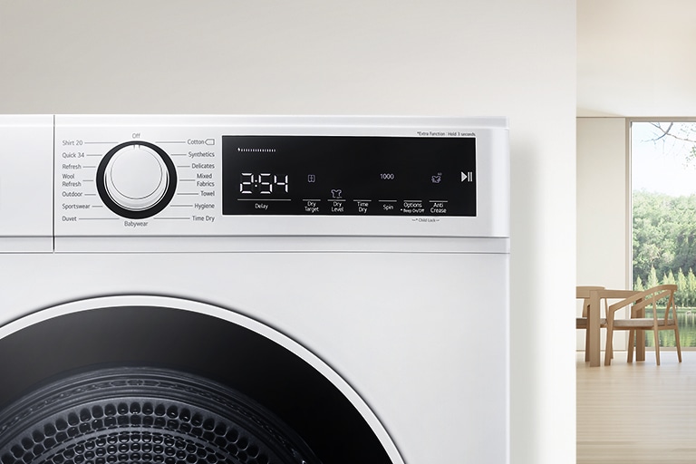 Inside the interior background, the panel of the dryer is enlarged.