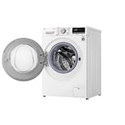 LG front loading Washer, 8 Kg, Bigger Capacity, AI DD, Steam, ThinQ, White, 15 degree side view with open door, WV2149WVG, thumbnail 11