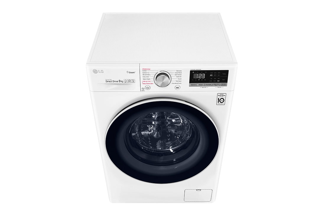 LG Vivace Washer, 9 Kg, Bigger Capacity, AI DD, Steam, ThinQ, -15 degree side view with top open, WV4149WVG, thumbnail 9