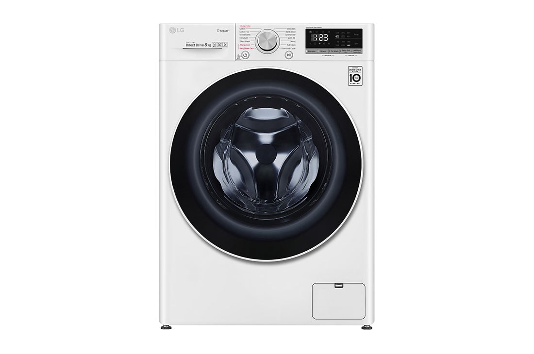 LG 8Kg Front Load Washer, AI DD™, Steam™,White Color, Front view, F4V5TYP0W