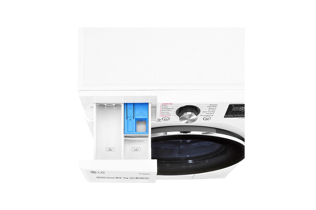 LG 10.5/7kg Front Load Washer & Dryer, AI DD™, TurboWash™360˚, White Color, Top drawer open, F4V9RCP2W, thumbnail 7
