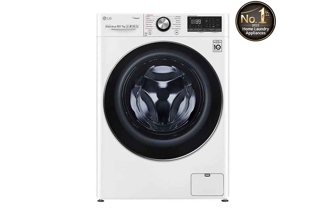 LG 10.5/7kg Front Load Washer & Dryer, AI DD™, TurboWash™360˚, White Color, Front view, F4V9RCP2W