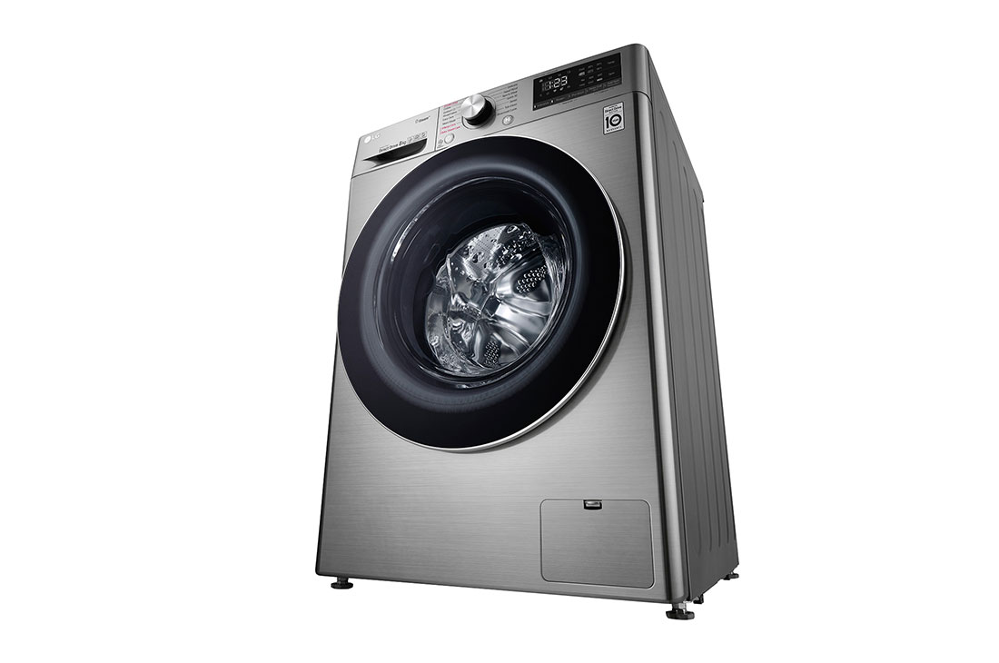 LG 8Kg Front Load Washer, AI DD™, Steam™, Silver Color, Low perspective, F4V5TYP2P, thumbnail 10