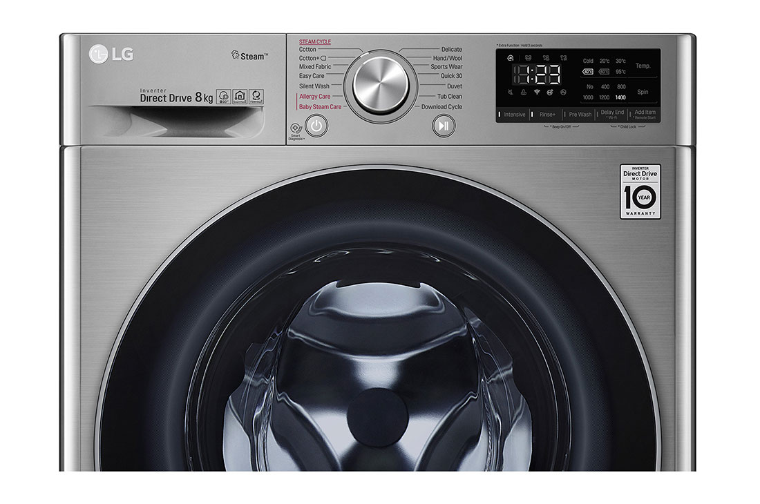 LG 8Kg Front Load Washer, AI DD™, Steam™, Silver Color, Detail view, F4V5TYP2P, thumbnail 6