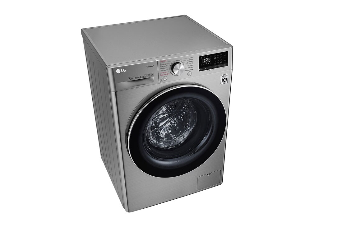 LG 8Kg Front Load Washer, AI DD™, Steam™, Silver Color, left top perspective, F4V5TYP2P, thumbnail 8