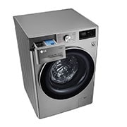 LG 8Kg Front Load Washer, AI DD™, Steam™, Silver Color, left top perspective with detergent port open, F4V5TYP2P, thumbnail 9
