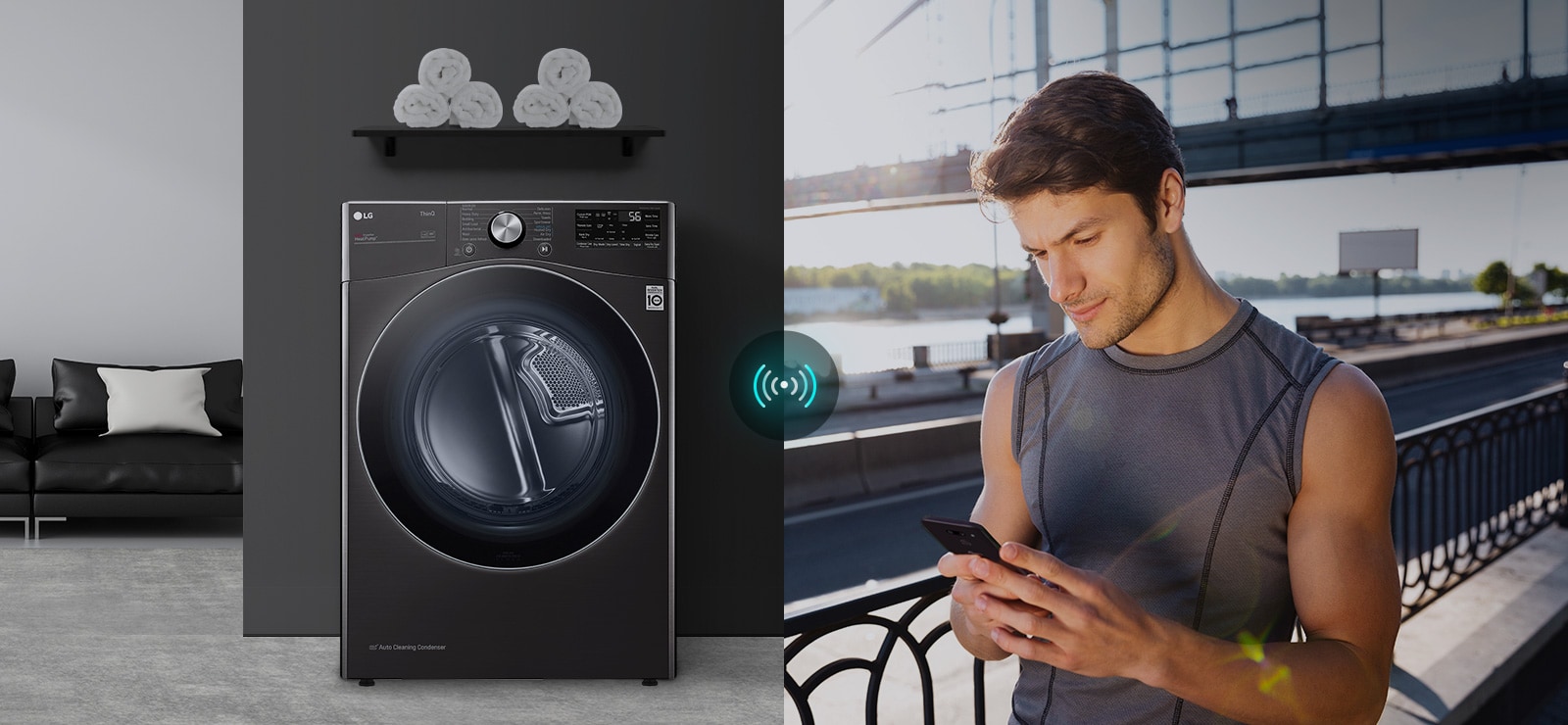  The first icon, labelled "Remote Control". An image on the right shows a man looking down at his phone from outside.