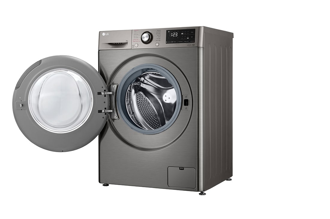 LG Front Load Washing Machine Silver Color, 9KG Capacity with AI DD™, Steam™ & ThinQ™, right side door open view, WV2149PVG, thumbnail 11