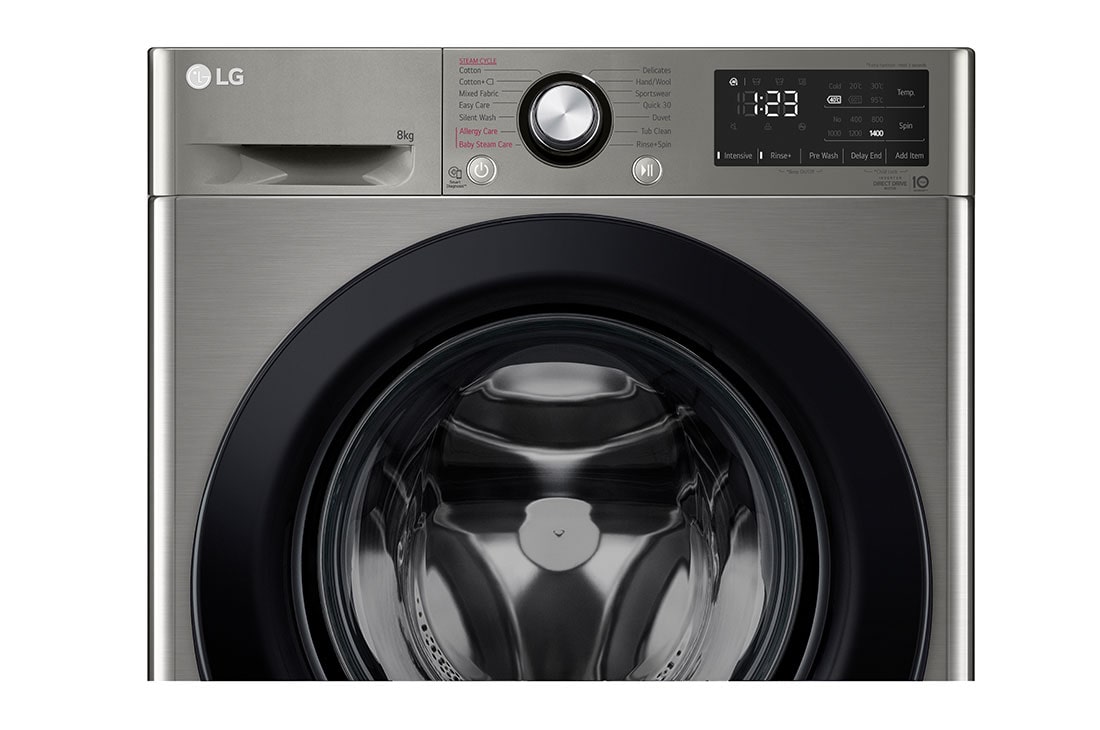 LG Front Load Washing Machine Silver Color, 9KG Capacity with AI DD™, Steam™ & ThinQ™, front detailed view, WV2149PVG, thumbnail 6