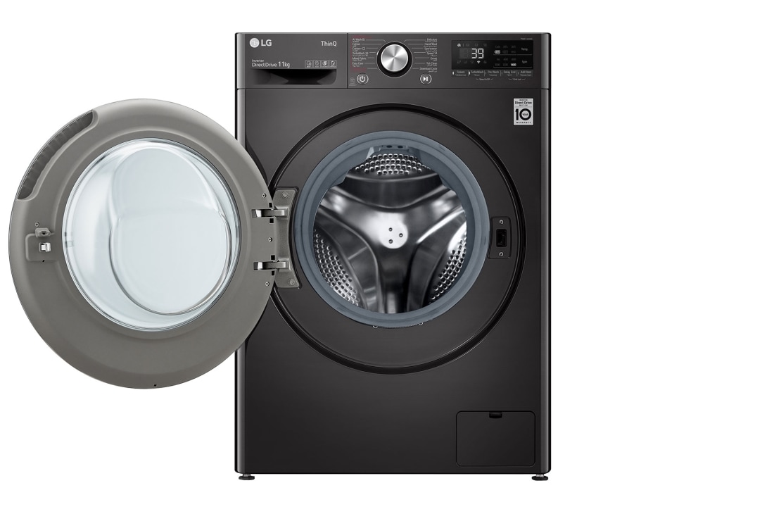 LG Front Load Washing Machine , 11KG Capacity with AI DD™, Steam+™ , Platinum Black , front view open door, WR9011PBG, thumbnail 2