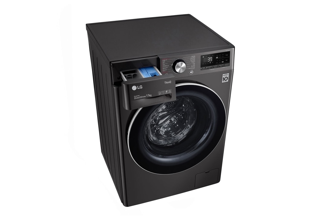 LG Front Load Washing Machine , 11KG Capacity with AI DD™, Steam+™ , Platinum Black , top view tray open, WR9011PBG, thumbnail 9