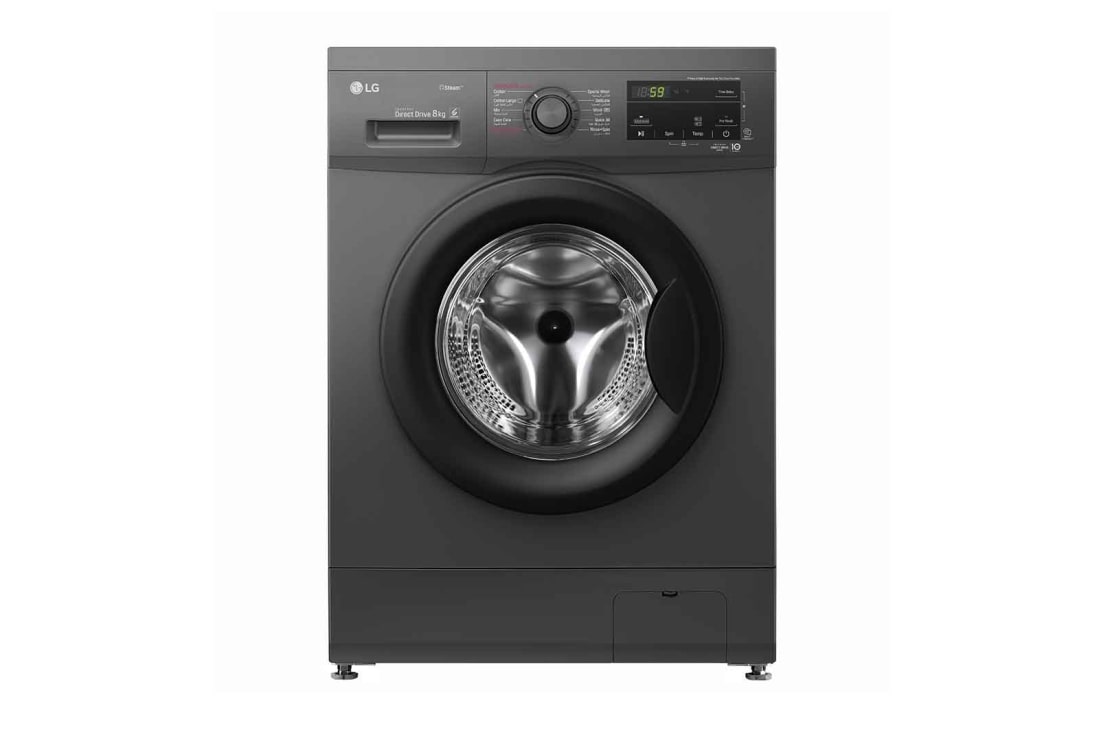 LG Front Load Washer 8kg, Direct Drive Motor, Smart Diagnosis, Middle Black Color, front view, WJ1408MTG